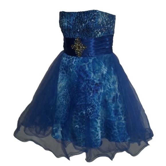 Deb Dress Vintage y2k Blue Leopard Print Tulle Sequin Gem Trashy Club Mini Tutu - Picture 5 of 16